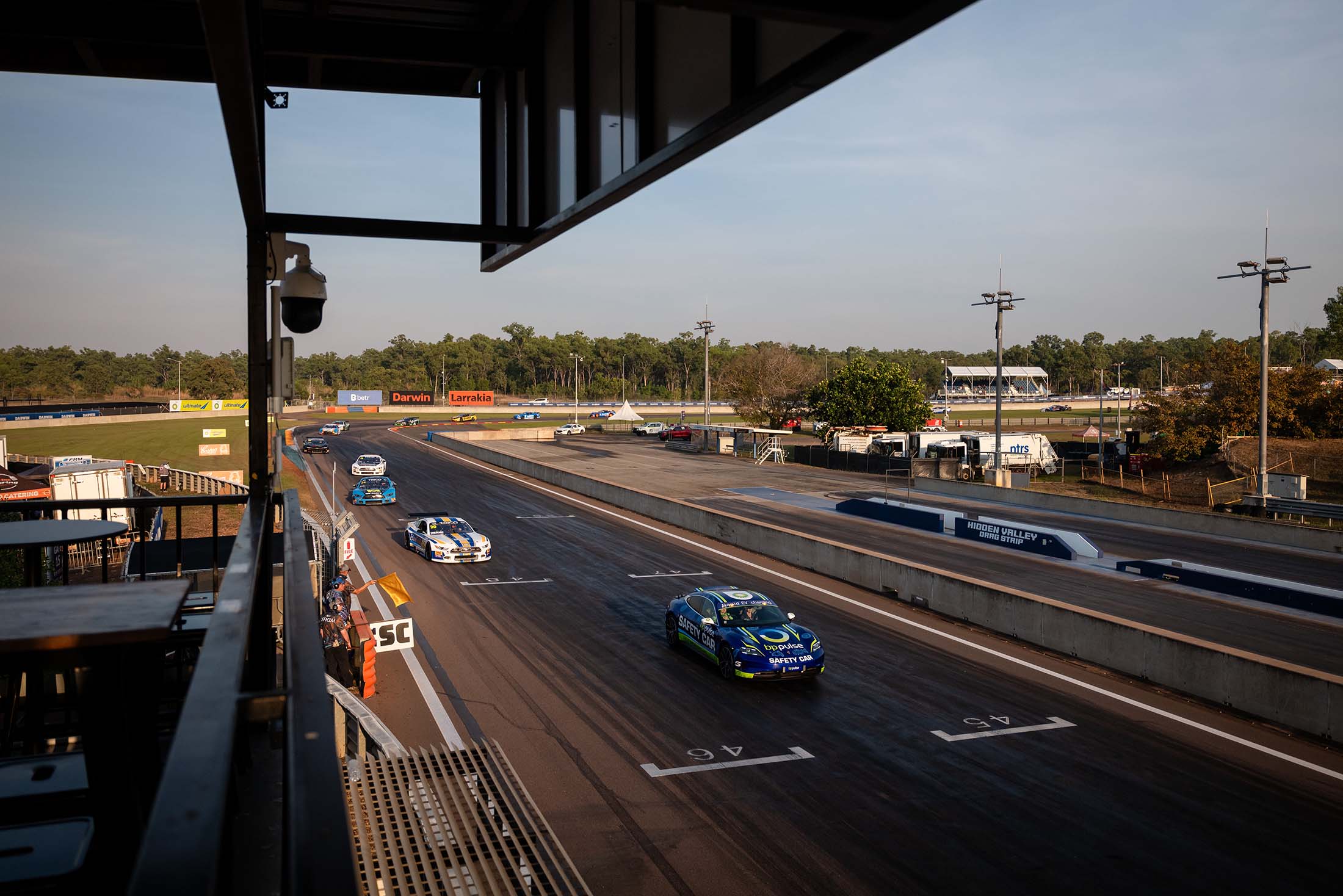 View of a racing track from a balcony