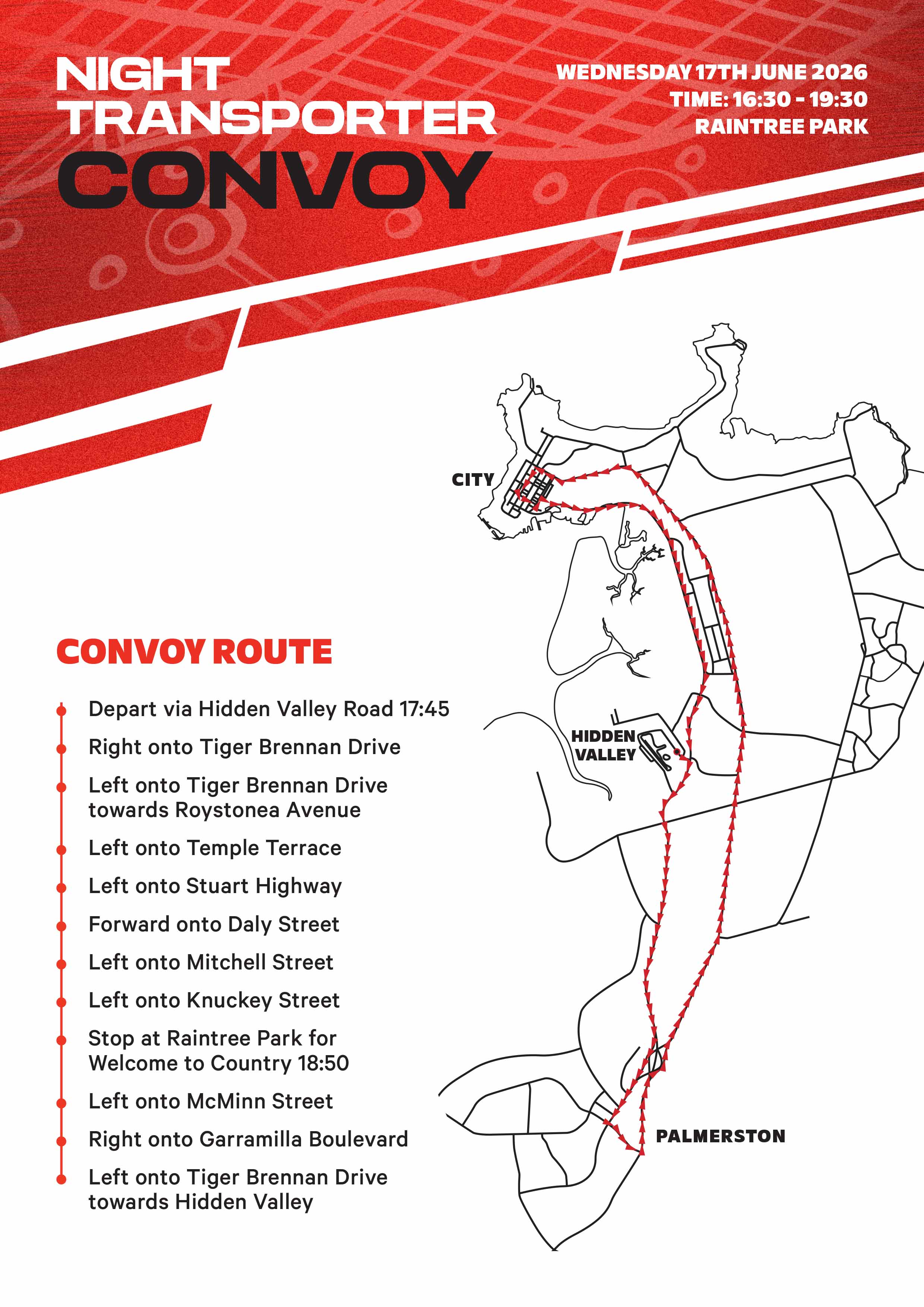 Map and route for the Night Transporter Convoy
