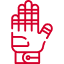 Red outline of a stylized hand with a circuit-like design, resembling a combination of technology and human elements.